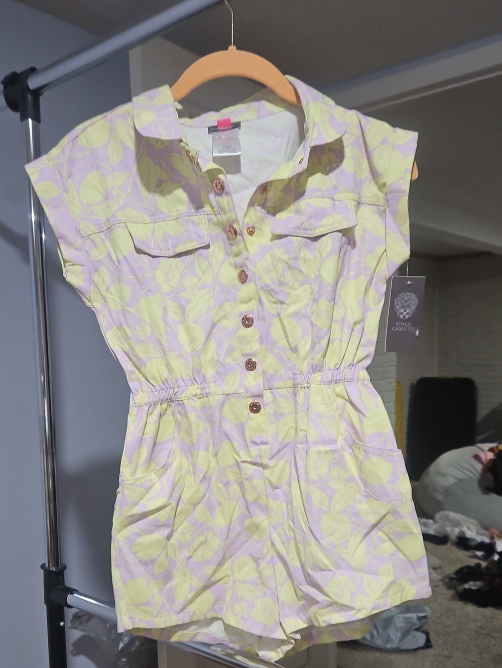 Kids Vince Camuto Lavender and Pale Yellow Floral Button-Front Top